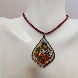 BrazenSoul Handmade Pressed Botanical Resin Teardrop Necklace Foil Accents